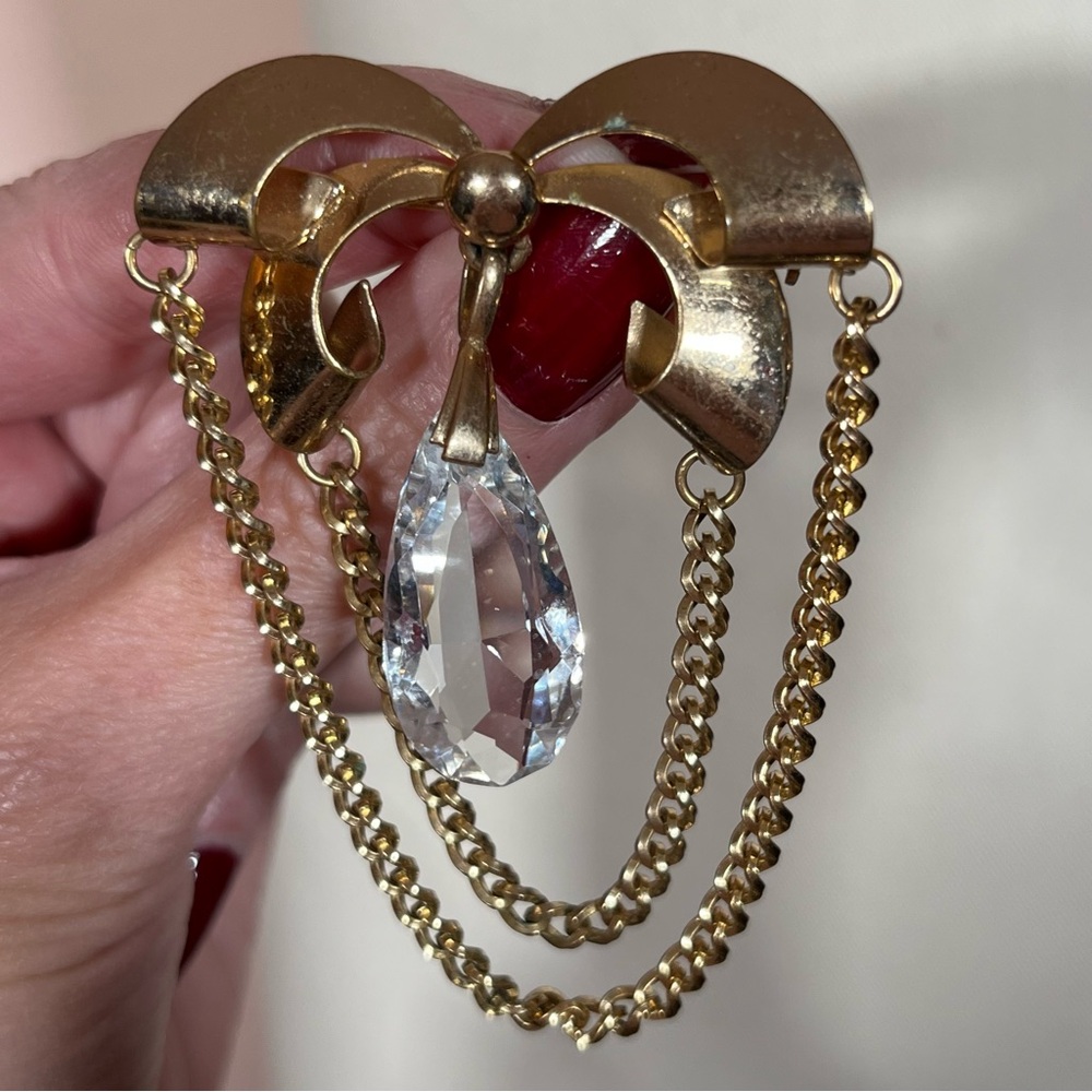 Vintage antique Art Deco Rose Gold clear Crystal Victorian Festoon Retro Brooch